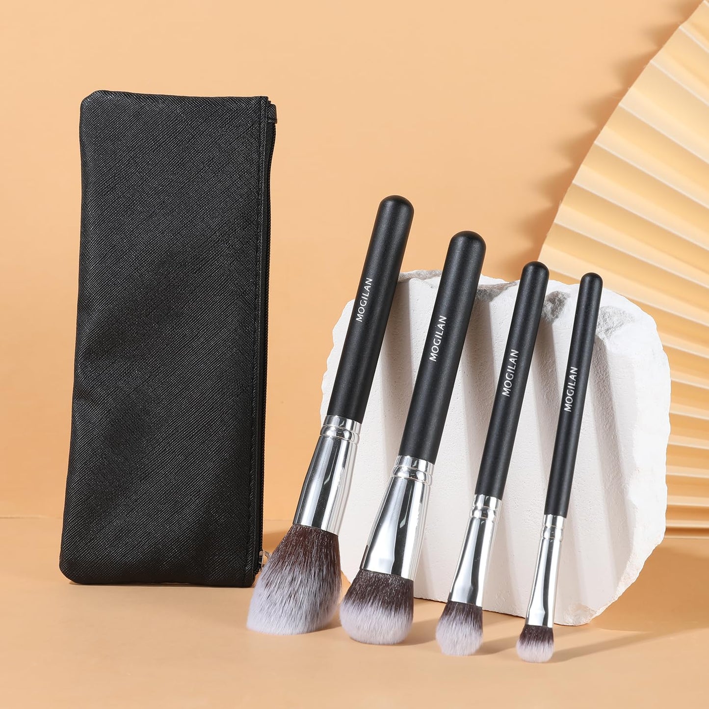 Makeup Brush Set 4PCS Premium Travel Make up Brush Kit -For Foundation, Blush, Bronzer, Eyeshadow,Setting Powder & Concealer Makeup Brushes with Black Case