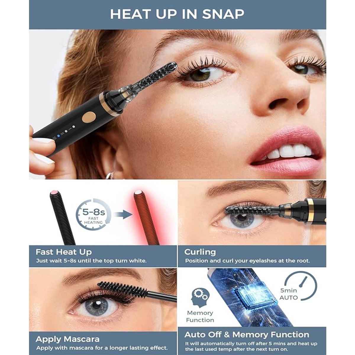 2025 New Release 3 In 1 Heated Eyelash Curler For Quick Natural Curling And Long-Lasting Lift Makeup Cosmetic