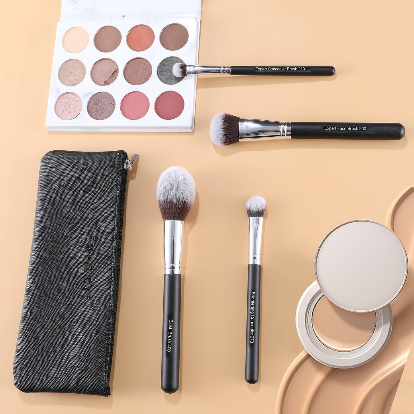 Makeup Brush Set 4PCS Premium Travel Make up Brush Kit -For Foundation, Blush, Bronzer, Eyeshadow,Setting Powder & Concealer Makeup Brushes with Black Case