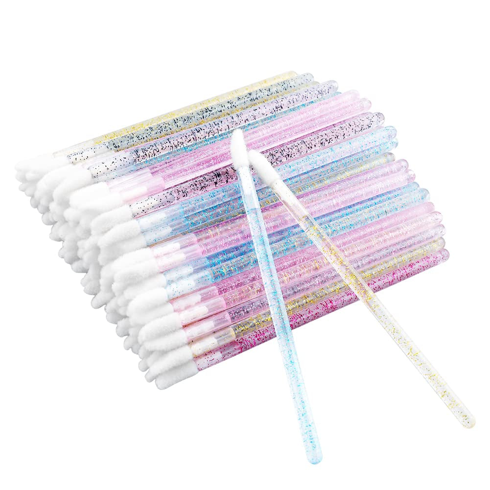100PCS Glitter Crystal Lip Brush, Disposable Lip Brushes Lip Gloss Applicators Lipstick Gloss Wands Applicator Perfect Makeup Tool Kits (Multi-Colored)
