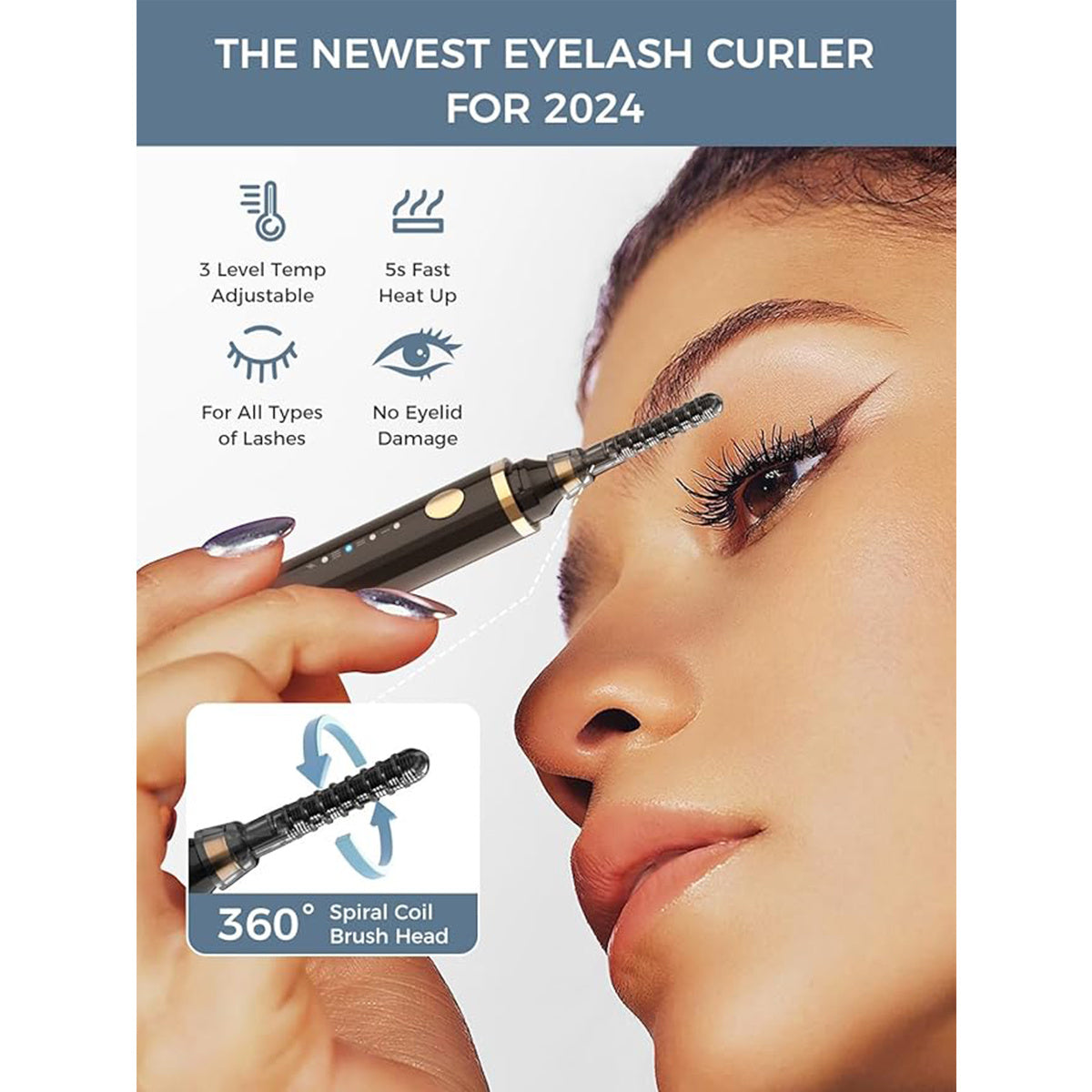 2025 New Release 3 In 1 Heated Eyelash Curler For Quick Natural Curling And Long-Lasting Lift Makeup Cosmetic