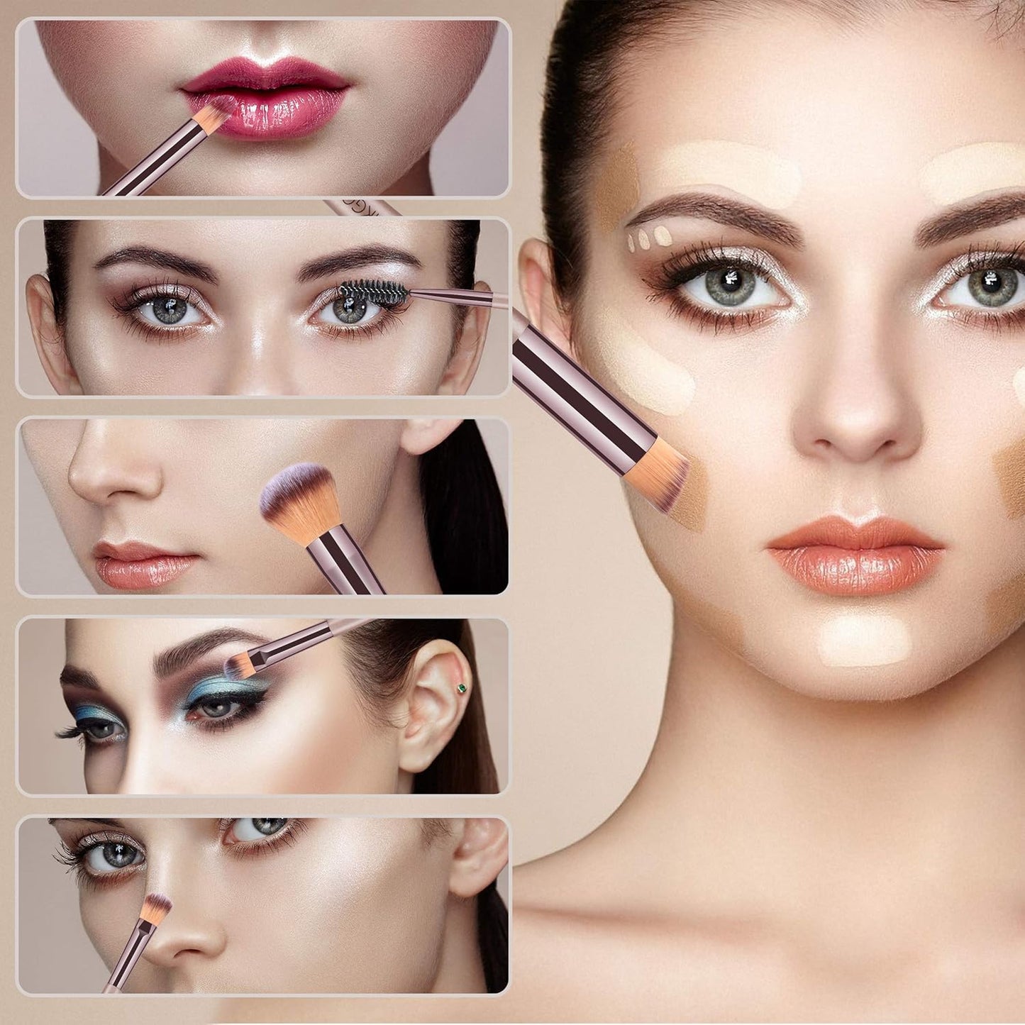 Makeup Brushes 15PCS Champagne Gold Professional Makeup Brush Set Foundation Brush Blending Powder Blush Concealer Eye Make up Brush with Bag