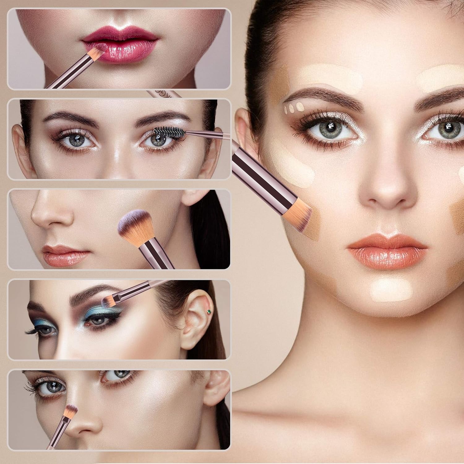 Makeup Brushes 15PCS Champagne Gold Professional Makeup Brush Set Foundation Brush Blending Powder Blush Concealer Eye Make up Brush with Bag