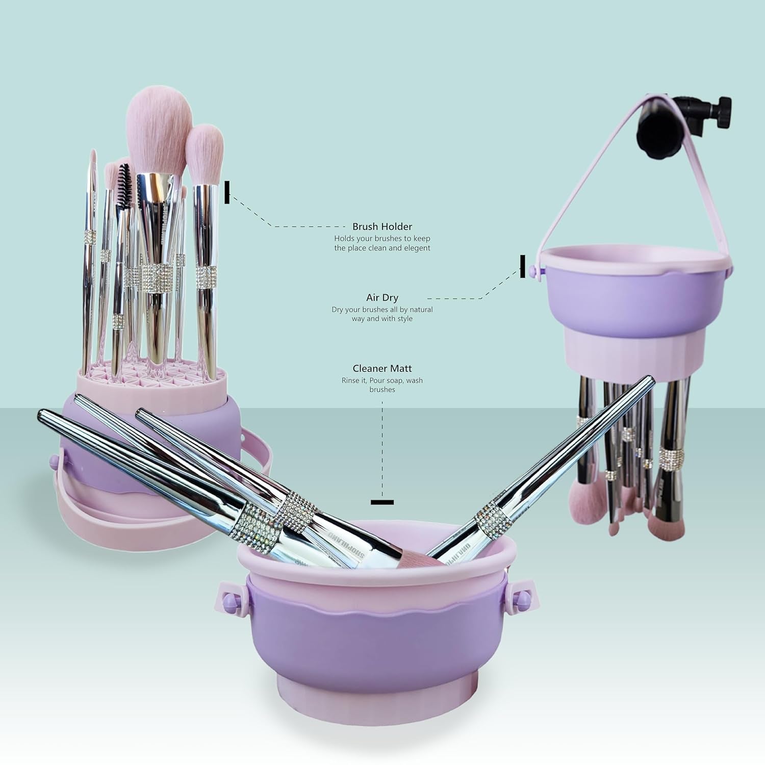 Makeup Brush Set Professional 11 Pieces with Case & Cleaning Mat Soft Vegan & Cruelty Free Bristles Liquid Powder Cream & Bronzer Includes Blender Blush & Eyeshadow Gift Ready