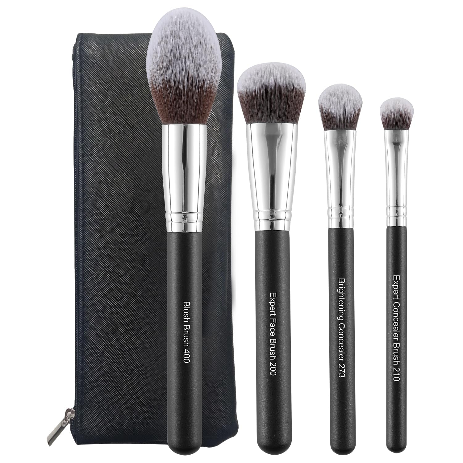 Makeup Brush Set 4PCS Premium Travel Make up Brush Kit -For Foundation, Blush, Bronzer, Eyeshadow,Setting Powder & Concealer Makeup Brushes with Black Case