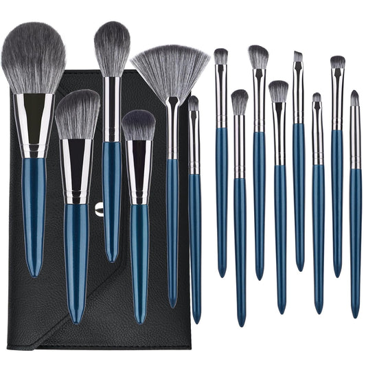 Professional Makeup Brush Set 14Pcs Makeup Brushes Kit Foundation Eyeshadow Powder Blending Eyebrow Eyelash Kabuki Brushes Cosmetic Brushs Travel Kits with Leather Bag Gift