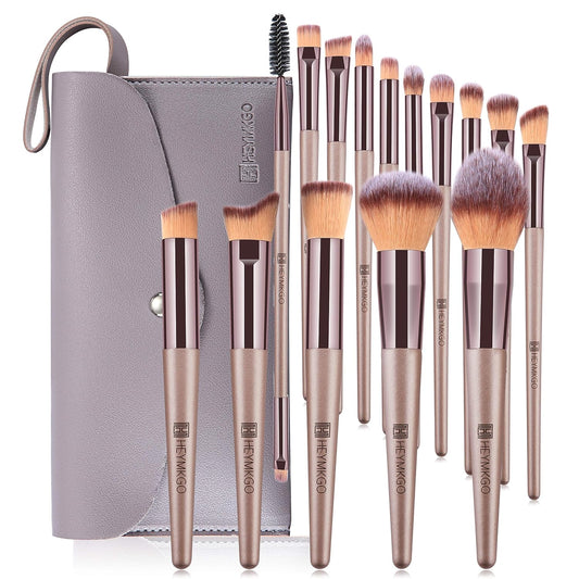 Makeup Brushes 15PCS Champagne Gold Professional Makeup Brush Set Foundation Brush Blending Powder Blush Concealer Eye Make up Brush with Bag