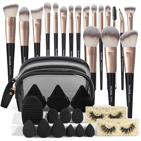 34 Pcs Makeup Brush Set Professional Makeup Brushes Kit Foundation Powder Eye Shadow Concealers Blending Brush Set Premium Synthetic Makeup Tool Gift for Women (Black)